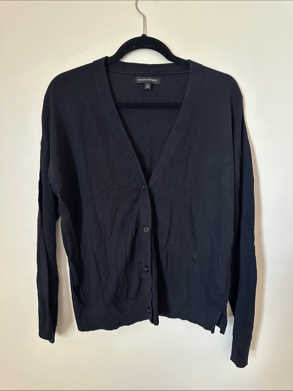 Banana Republic Black V-Neck Button-Front Cardigan